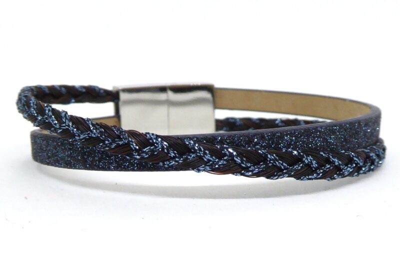 Bracelet personnalisable en crins femme nuancier bleu gris pas cher et sur mesure