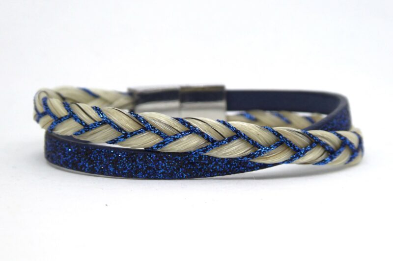 Bracelet personnalisable en crins femme bleu roi sur mesure