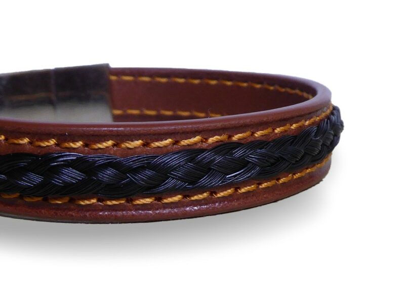 Bracelet avec crins de cheval homme personnalisable pour couleur cuir et couture