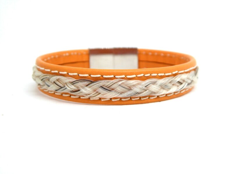 Bracelet crins homme - Cuir orange