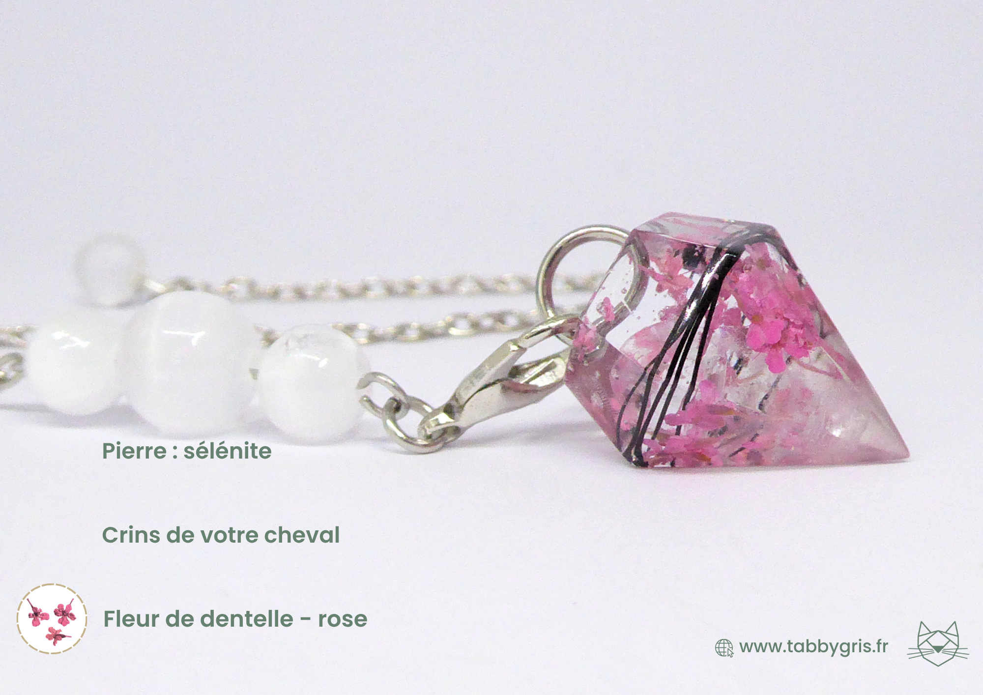 Kissim et Lucie - pendule divinatoire argenté et fleurs