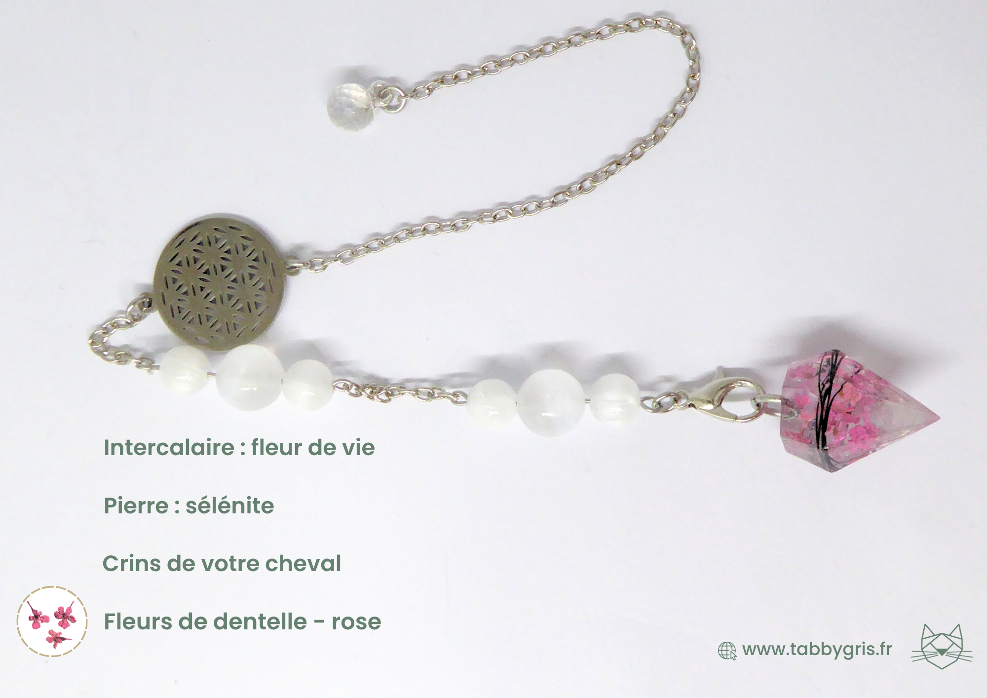 Kissim et Lucie - pendule divinatoire argenté et fleurs – Image 6