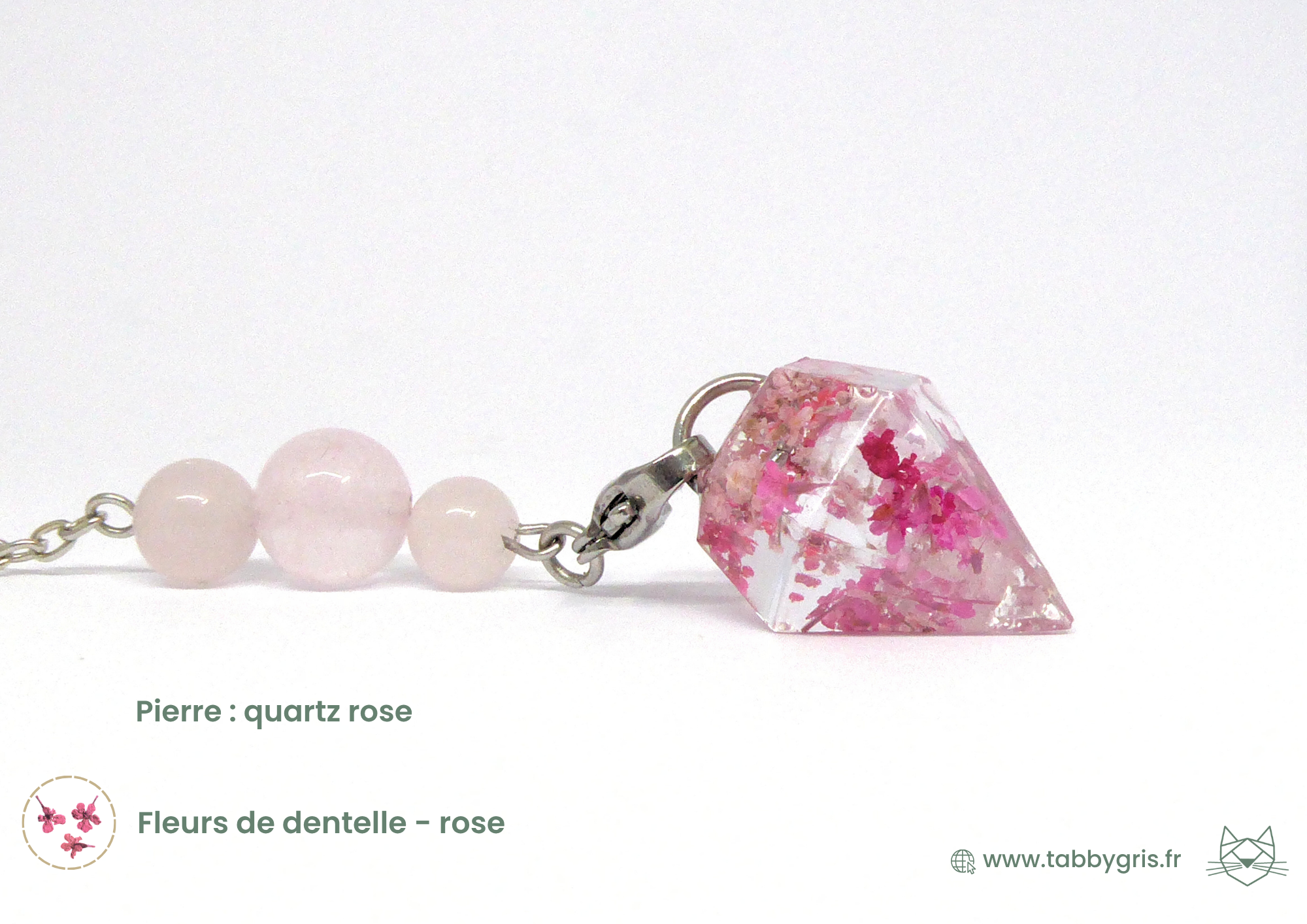 Kissim et Lucie - pendule divinatoire argenté et fleurs – Image 7