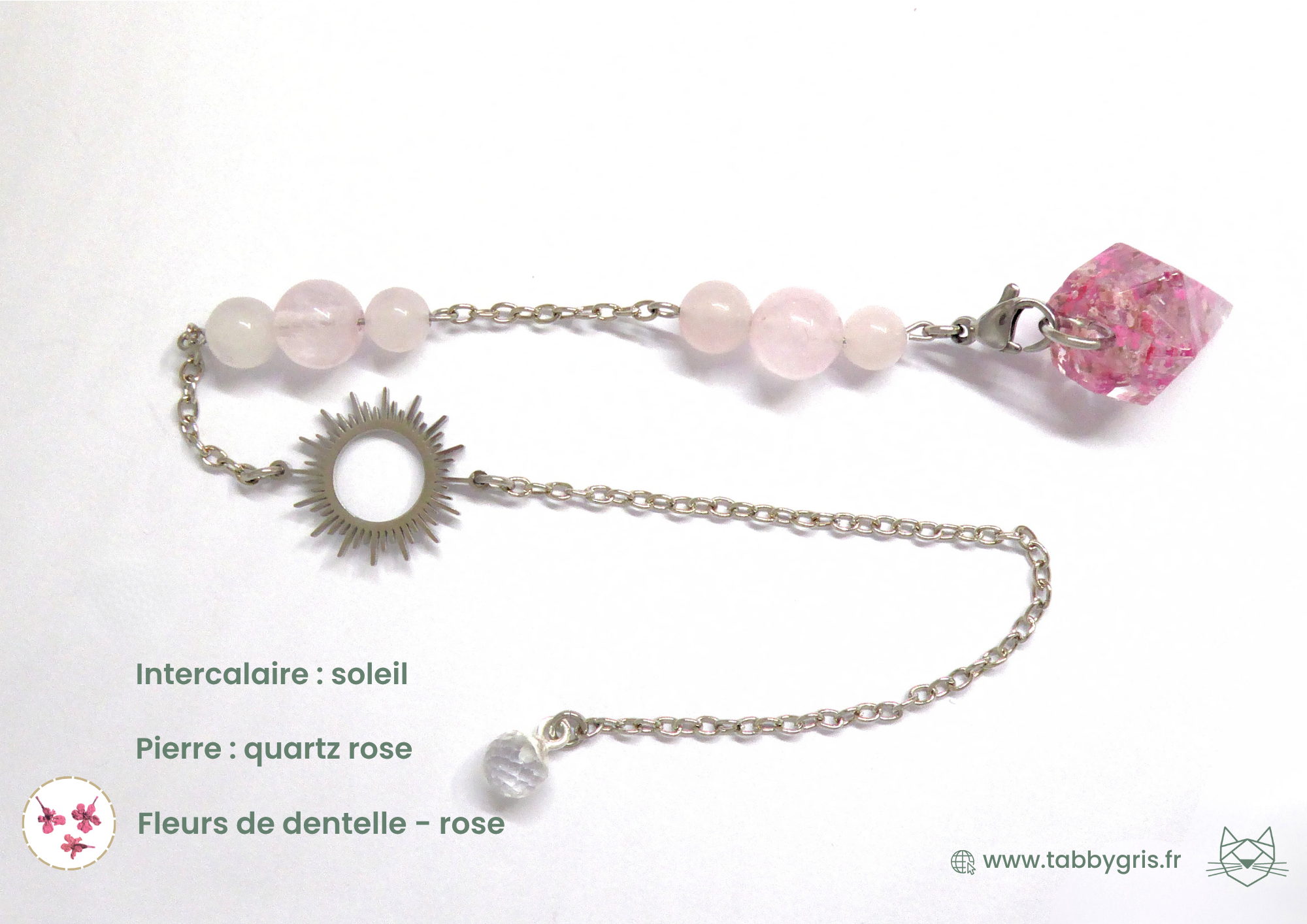 Kissim et Lucie - pendule divinatoire argenté et fleurs – Image 8