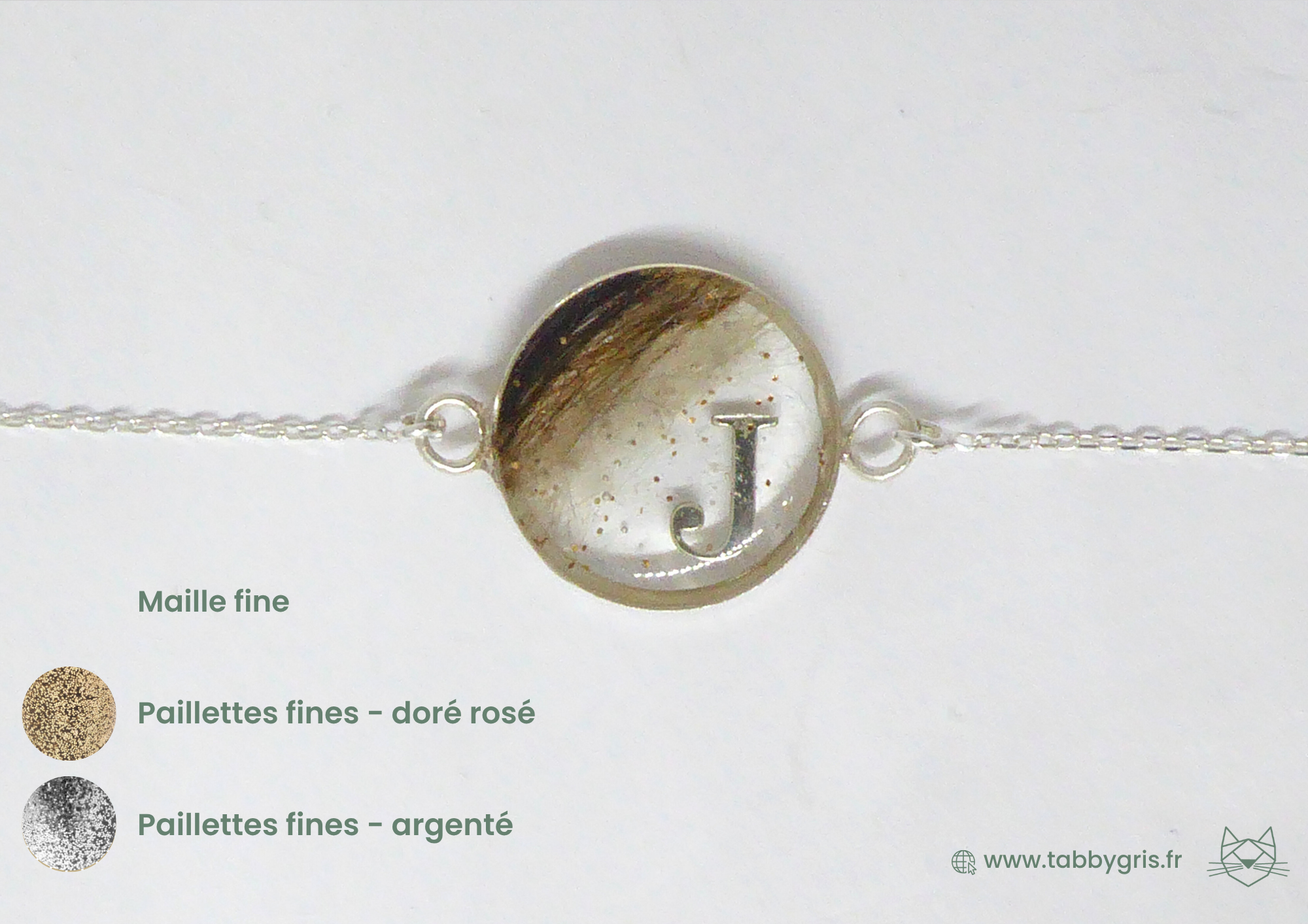 Uruguay et Daphné - Bracelet chaîne en argent, paillettes et feuille métallisée – Image 8